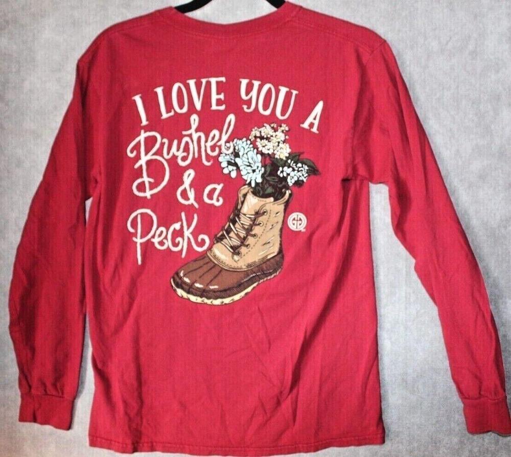 Gildan Shirt Womens Small Red Long Sleeve Bushel & A Peck Boot Graphic